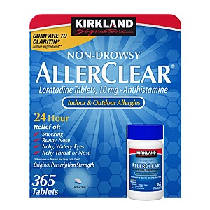 Costco Kirkland Signature Non-Drowsy AllerClear Antihistamine 10 mg., 365 Tablets 5 pack for $12.45. Buy 5 or More Qualifying Pharmacy Items, Get $30 OFF,