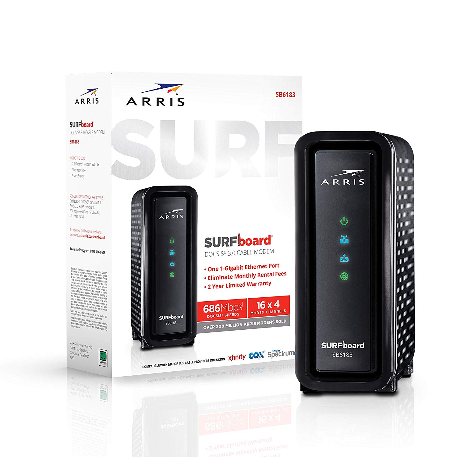 Arris Surfboard SB6183 DOCSIS 3.0 Cable Modem (16x4; Black ... mediacom phone cable wiring 