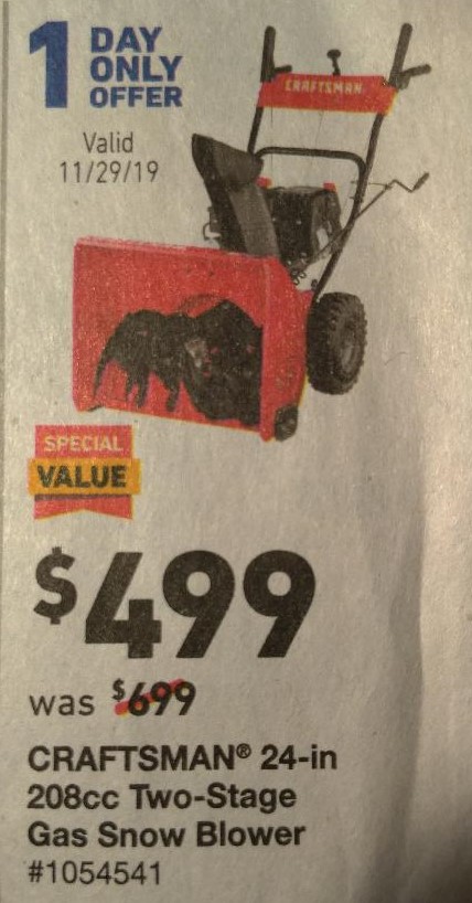 Lowes Black Friday Craftsman 24 208cc 2 Stage Gas Snow Blower