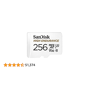 SanDisk 256GB High Endurance Video microSDXC Card with Adapter for Dash Cam and Home Monitoring systems - C10, U3, V30, 4K UHD, Micro SD Card - SDSQQNR-256G-GN6IA - $  22.99