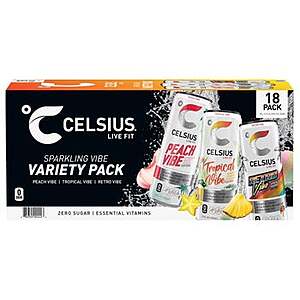Celsius Sparkling Energy Drink,Vibe Variety Pack,12 fl oz,18-count $21.99 + $3 delivery Costco.com