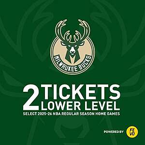 NBA Milwaukee Bucks - Two Lower Level Tickets,eVoucher $99.99 Email Delivery Costco.com
