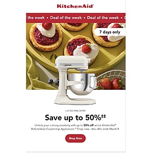 KitchenAid Save up to 50% on select refurbished Countertop Appliances