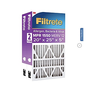 Costco Members: 2-Pk Filtrete 5" MPR 1550 MERV 12 Deep Pleat Air Filter $37 + Free S&H