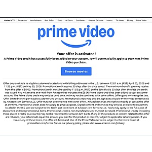 Amazon $6 Prime Video Credit