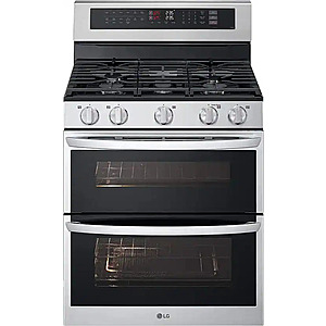 LG - 30-in Wide 6.9 Cu. Ft. Freestanding Double Oven Gas True Convection Smart Range with 5 Burners, EasyClean and Air Fry - Stainless Steel $1499.99 Bestbuy.com