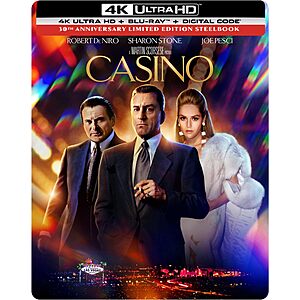 Casino (30th Anniversary Edition) (Steelbook) 4K UHD + Blu Ray + Digital $25.84 Amazon