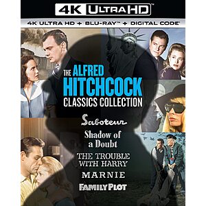 The Alfred Hitchcock Classics Collection (Saboteur / Shadow of a Doubt / The Trouble with Harry / Marnie / Family Plot) - 4K Ultra HD + Blu-ray + Digital $23.49 Amazon
