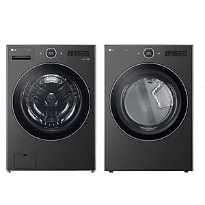 Package - LG - 5.0 Cu. Ft. High-Efficiency Stackable Smart Front Load Washer with Steam and TurboWash 360 and 7.4 Cu. Ft. Stackable Smart Electric Dryer with TurboSteam $1999.98