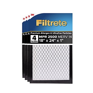 Filtrete Air Filter 1”, MPR 2500 MERV 14, High Performance Premium Allergen, Ultrafine Particles, Bacteria and Virus Filter, 4-pack $41.99 Various Sizes Free Shipping Costco.com