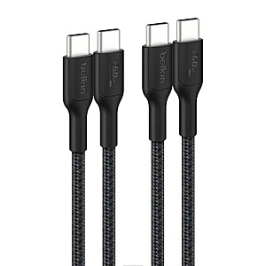 Belkin - BOOST↑CHARGE Braided PCR USB-C to USB-C Cable 2M 2-Pack - Black $9.99 Bestbuy.com