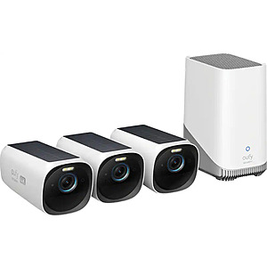 eufy - eufyCam 3, 3-Outdoor Wireless 4K Solar Powered Security Cameras with HomeBase 3 - White $349.99 Bestbuy.com