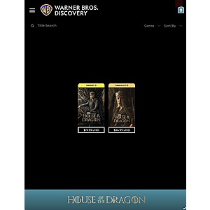 Fanflix Digital 4K UHD House of the Dragon Season 1-3 $31.49 with code SEPTSAVINGS