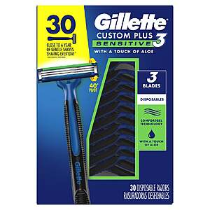 Gillette Custom Plus3 Disposable Razors Sensitive, 30-count $25.99 Free Shipping Costco.com