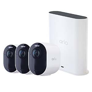 Arlo Ultra Security Camera 4K (3rd Gen), 3-pack, White with Smart Hub