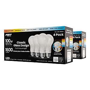 Feit Electric 100W Replacement 5-CCT LED Classic Glass A19 Bulbs, 8-pack $28.99 Free Shipping Costco.com