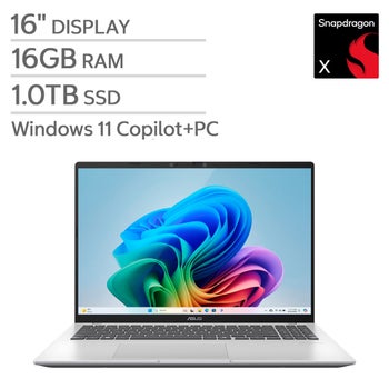 ASUS Vivobook 16" Copilot+ PC Laptop - Powered by Snapdragon X 8-Core Processor - 16GB RAM - 1TB SSD - Windows 11 $449.99 + $14.99 Shipping Costco.com