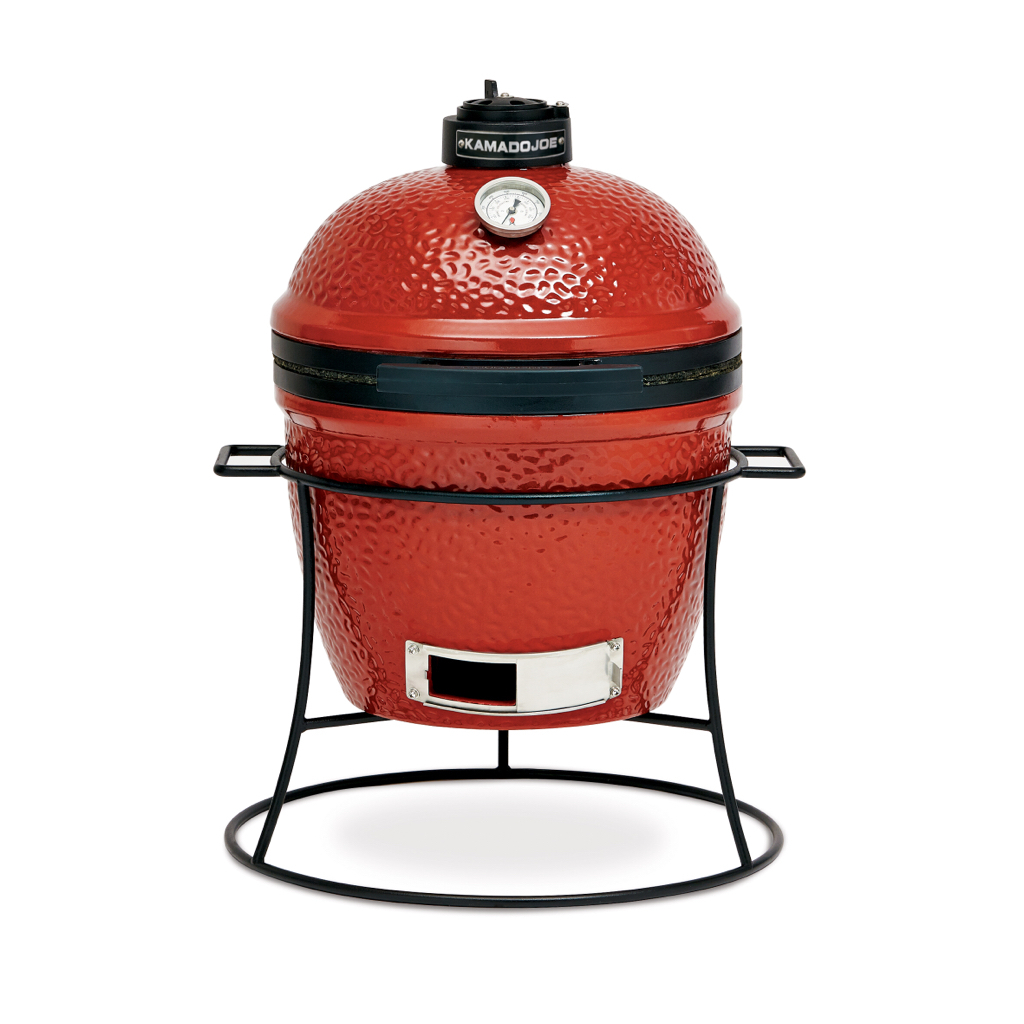 Joe Jr. 13.5 in. Portable Charcoal Grill in Red with Cast Iron Cart, Heat Deflectors and Ash Tool - $299