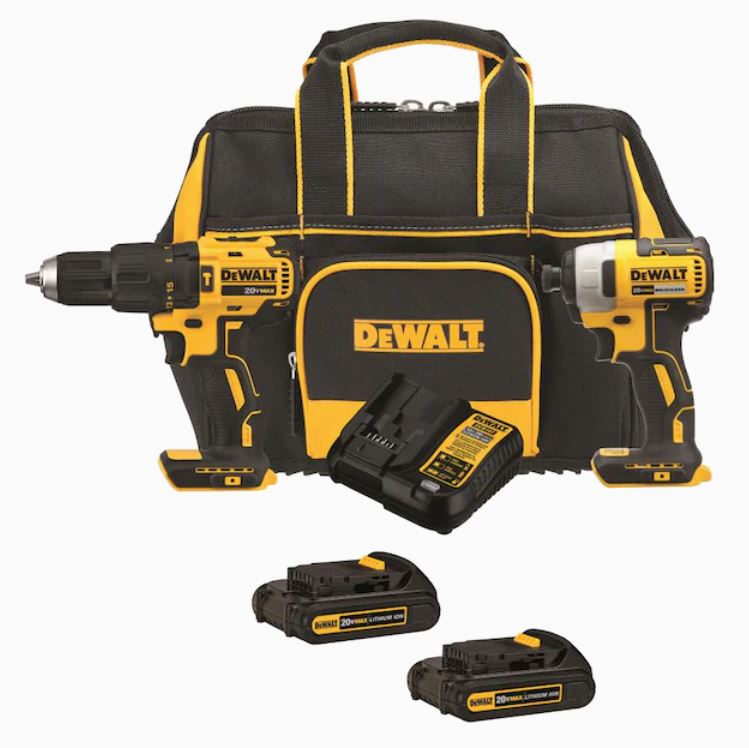 DEWALT 2-Tool 20-Volt Brushless Power Tool Combo Kit with Soft Case (2-Batteries and charger Included)+ a free gift $199