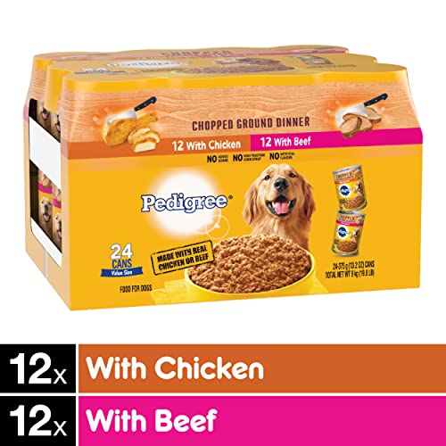 PEDIGREE CHOPPED GROUND DINNER Adult Canned Soft Wet Dog Food Variety Pack, with Chicken and Beef, 13.2 oz. Cans 24 Pack, $18.74 AC (ymmv, first S&S)