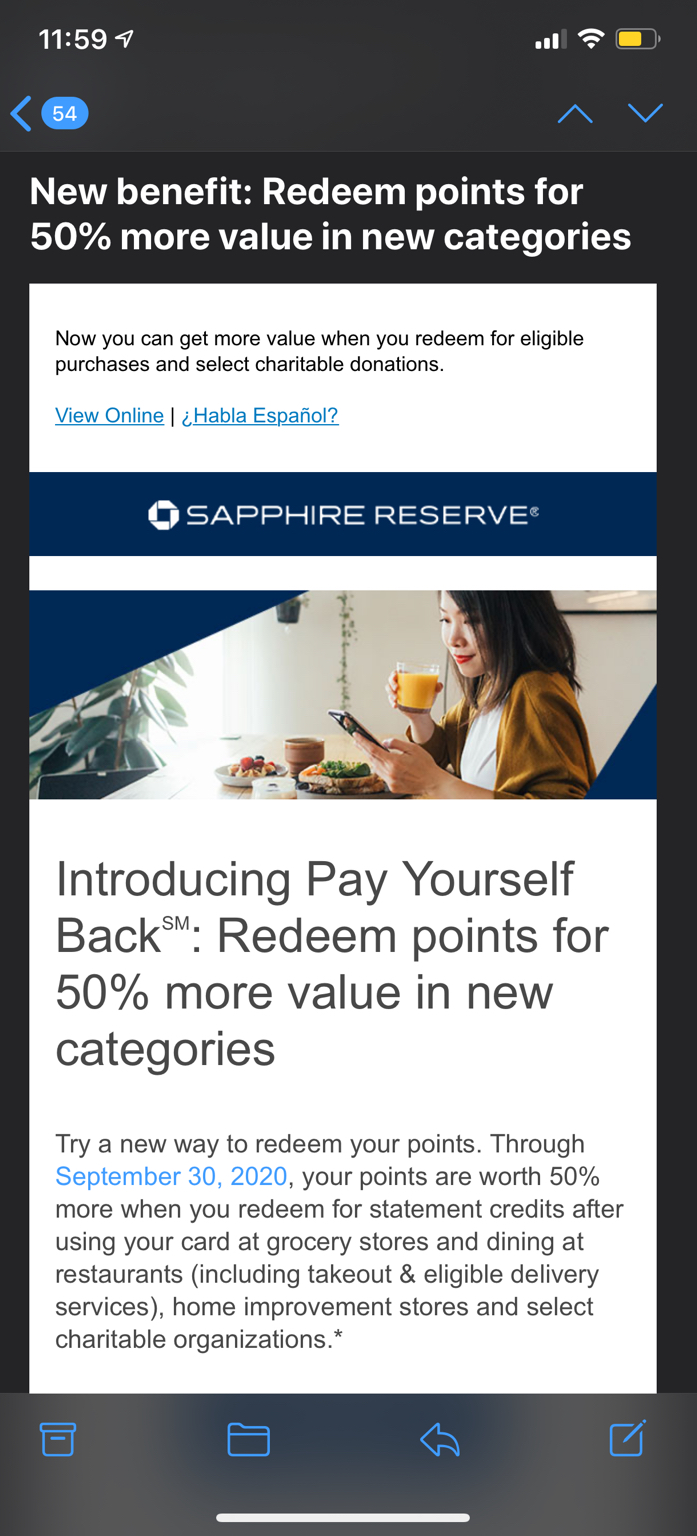 Chase Sapphire Reserve Pay Yourself Backsm Redeem Points For 50 More Value In New Categories