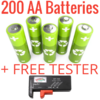 Recycled 200 AA Alkaline Batteries or 200 AAA + Free Tester + Shipping $9.5