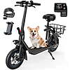 MIHOVER 450W Electric Scooter with Seat, Commuter Electric Scooter for Adult with Basket &amp;amp; Free Phone Holder &amp;amp; Steel Cable Lock &amp;amp; Inner Tube- up to 21 Miles 15.5MPH-Black $244.99