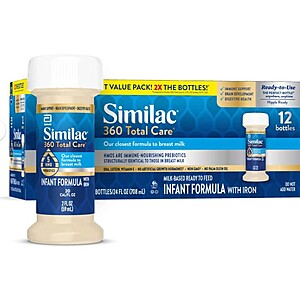 Similac 360 Total Care Ready-to-Feed Baby Formula, 2-fl-oz Bottle, Pack of 12 $9.97