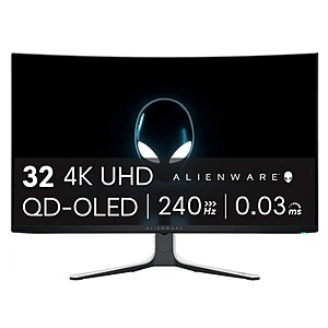 Alienware - AW3225QF 31.6" QD-OLED Curved 4K UHD 240Hz .03-ms G-SYNC Gaming Monitor with HDR (HDMI, USB-C) - Lunar Light - Open Box $633.99