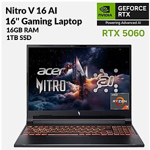 Acer Nitro V 16" Laptop FHD Ryzen AI 7 GeForce RTX 5060 16GB 1TB SSD Refurbished $833.19