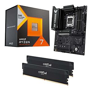 AMD Ryzen 7 7800X3D, ASUS B650E-E TUF Gaming WiFi AM5, Crucial Pro Overclocking 32GB DDR5-6000 Kit, Computer Build Bundle $649.99