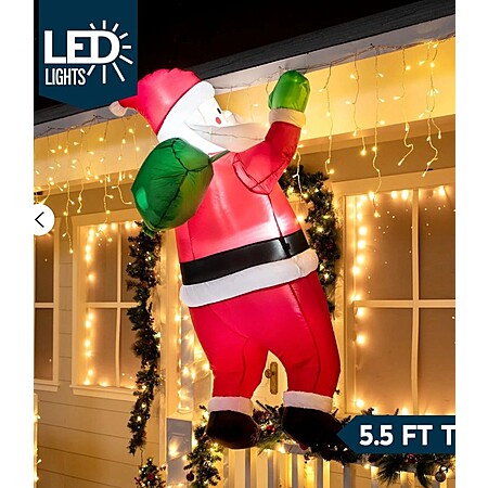 5.5 ft Christmas Inflatables Santa Outdoor Decorations,Christmas Hanging Santa with Gift Bag Blow Ups Yard with Built-in LEDs for Holiday Party Garden Lawn Decor $33.99