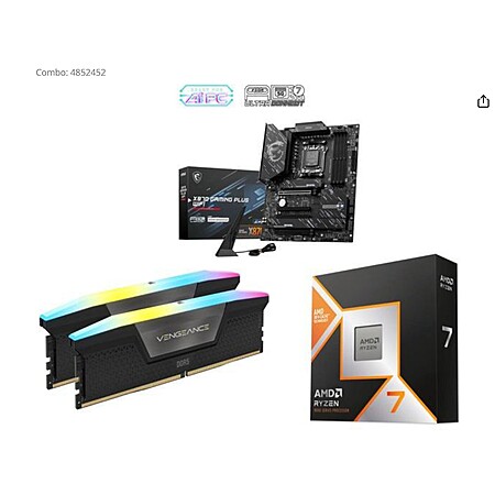 Motherboard Memory CPU Combo - MSI X870 GAMING PLUS WIFI, CORSAIR Vengeance RGB 32GB, AMD Ryzen 7 9800X3D + Free Corsair M75 Wireless Mouse $858.99 at Newegg