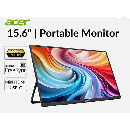Acer PM161Q Abmiuuzx 15.6" Portable Monitor 1920x1080 IPS 5ms 60Hz Very Good - Refurbished $35.33