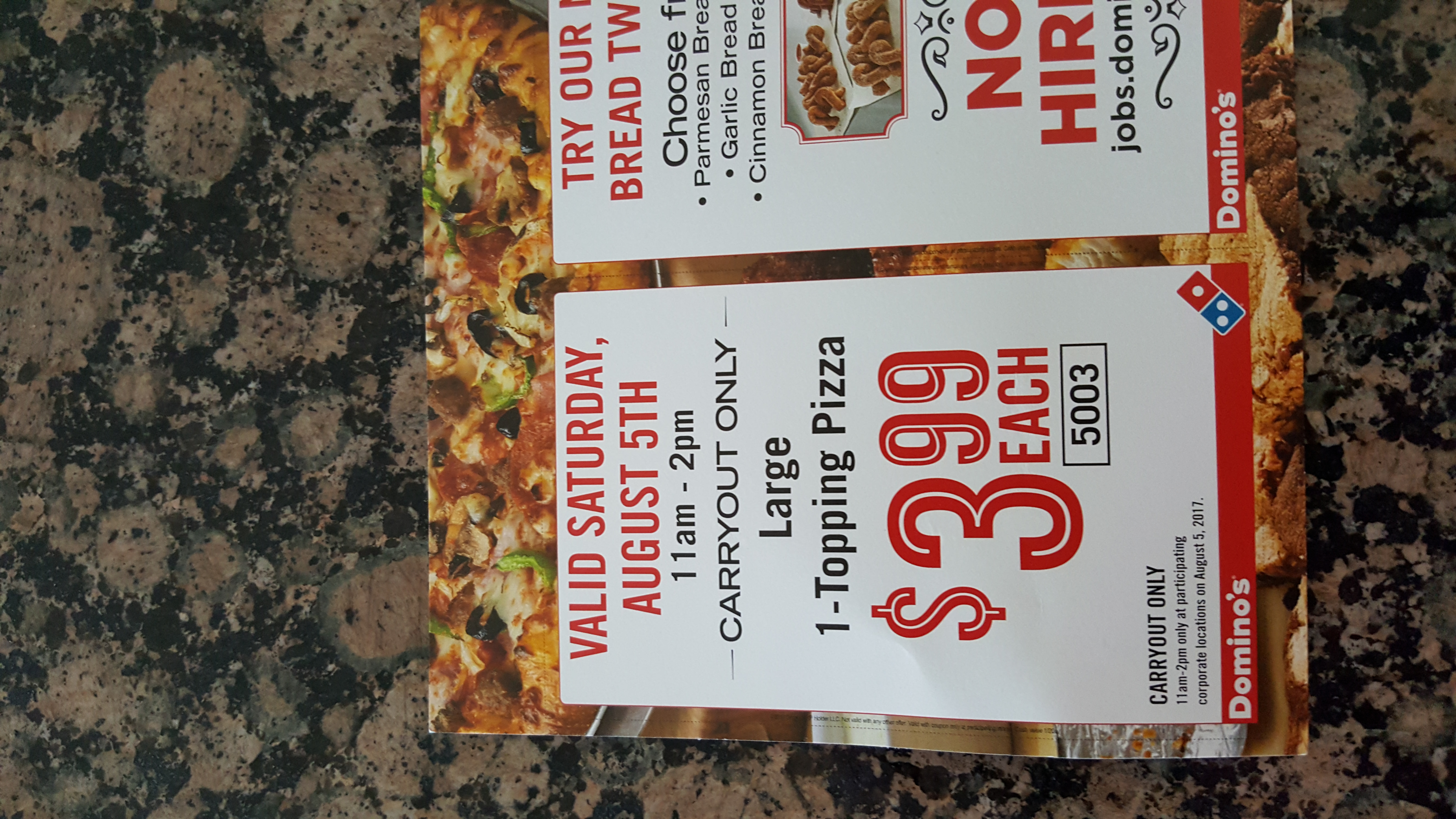 Dominos Customer Appreciation Day Large 1 Topping Pizza 3 99