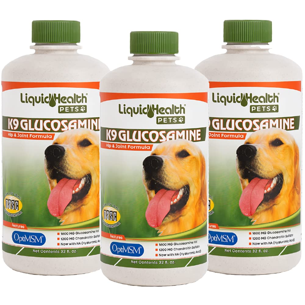 LIQUIDHEALTH 32 Oz K9 Liquid Glucosamine for Dogs (3-PACK) - Chondroitin, MSM, Hyaluronic Acid – Joint Health - $27.18 after 50% off coupon & S&S