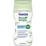 Coppertone Pure &amp; Simple SPF 50 Sunscreen Lotion, 100% Mineral, Zinc Oxide, 6 Ounce [-] $7