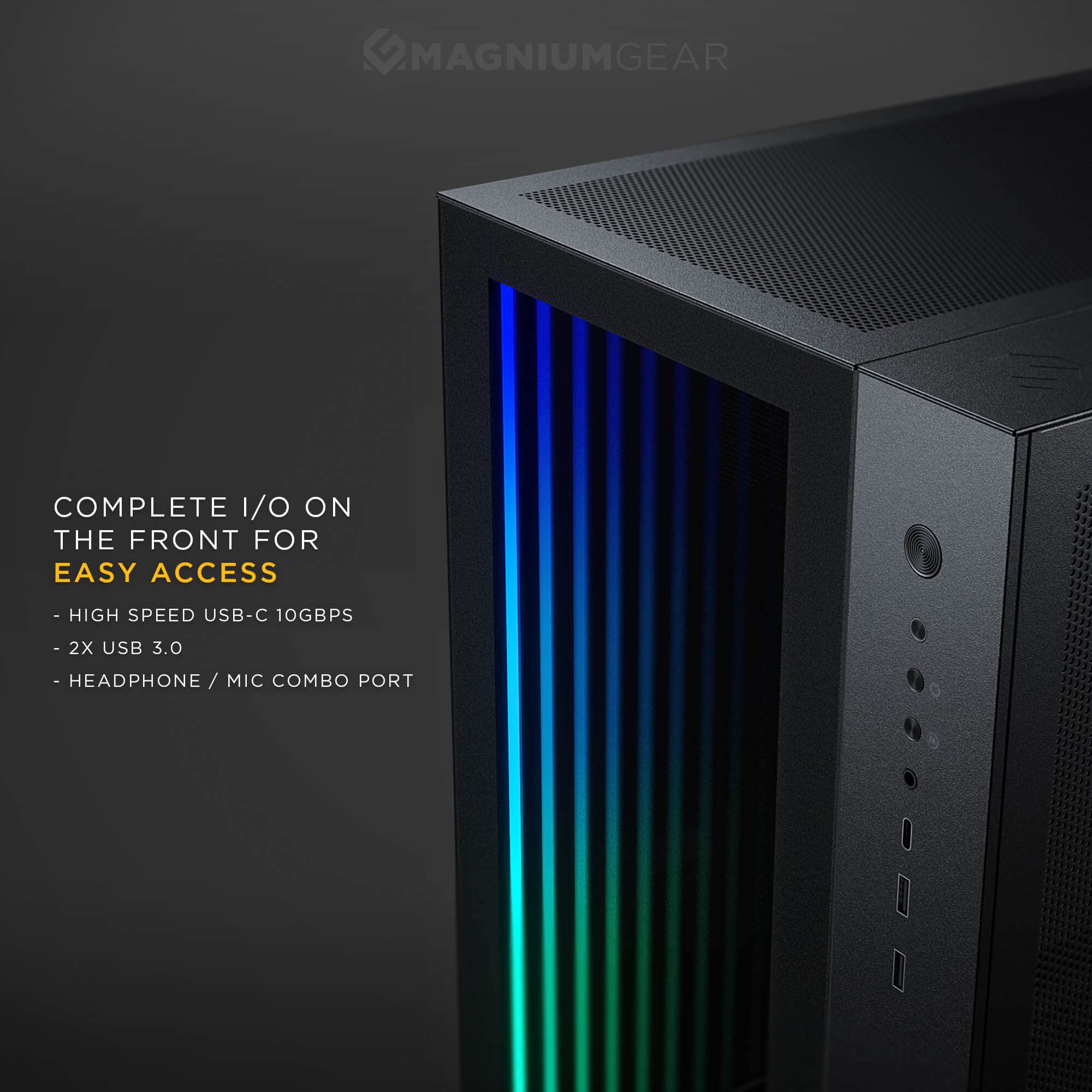 MagniumGear NEO Qube 2 IM, Dual Chamber ATX Mid-tower, Digital-RGB Infinity Mirror Front Panel, Front I/O USB Type C, Tempered Glass Panels, Black $119.99