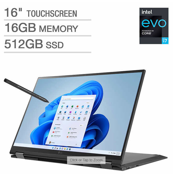 LG gram 16" 2-in-1 Touchscreen Intel Evo Laptop - 12th Gen Intel Core i7-1260P - WQXGA - 2560x1600, Win 11 $1099.99 Costco