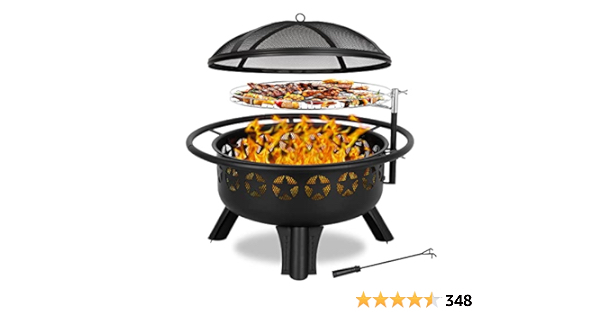 Hykolity 2 in 1 Fire Pit with Grill, Large 31" Wood Burning Fire Pit with Swivel Cooking Grate Outdoor Firepit for Backyard Bonfire Patio Outside Picnic BBQ, Spark Cover