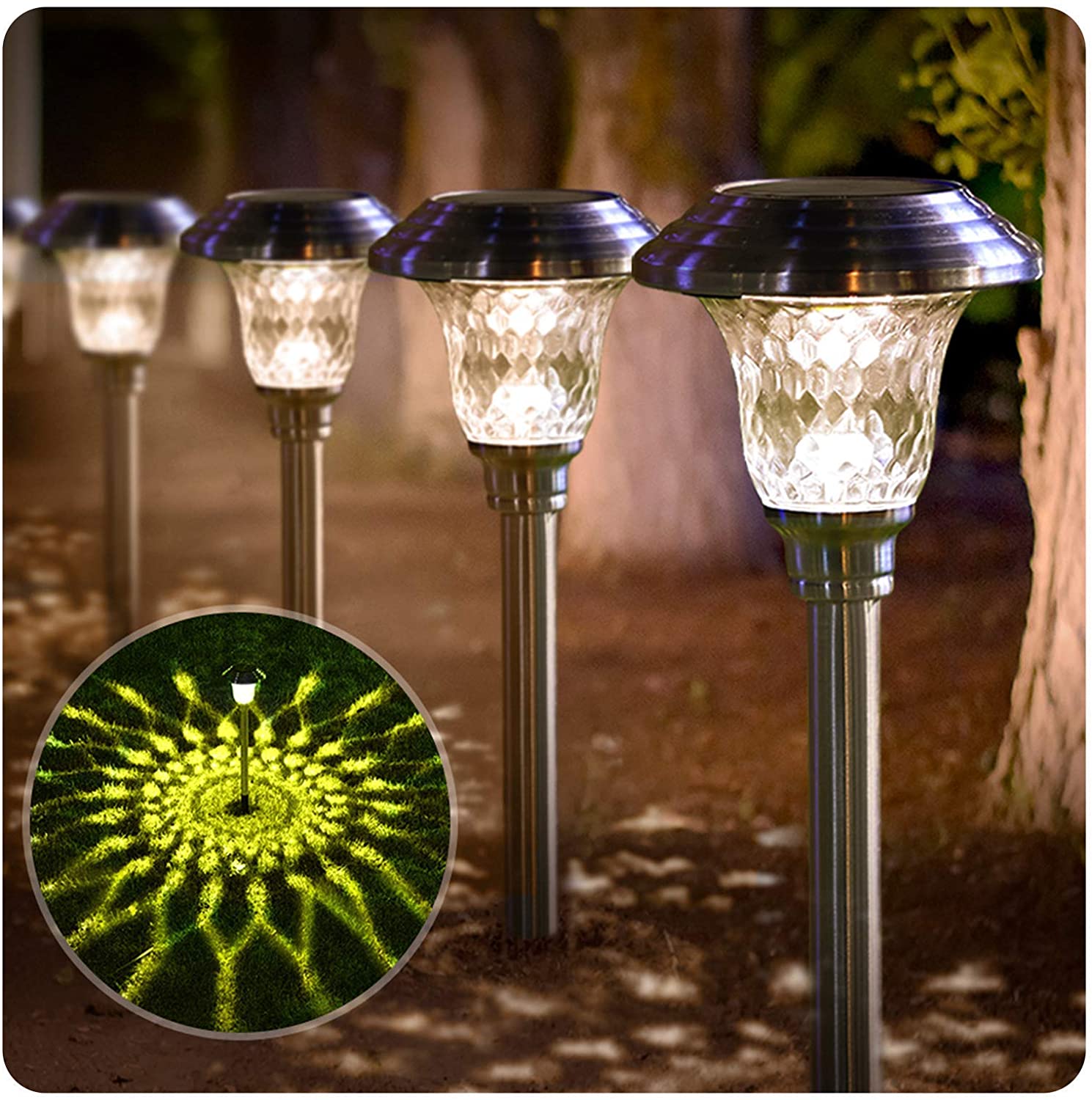 8 Pack Glass Solar Pathway Landscaping Lights Waterproof Silver $24.98 @Amazon