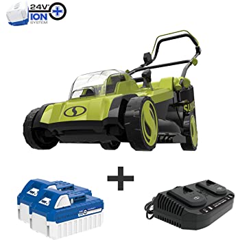 Sun Joe 24V-X2-17LM Mulching Lawn Mower w/Grass Catcher, Kit (w/ 2X 4.0-Ah Battery and Charger) $200