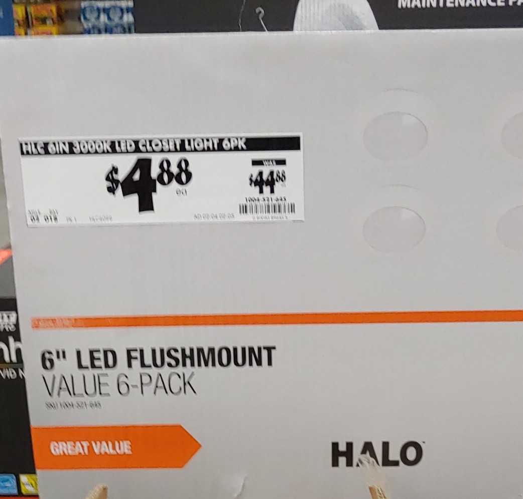 YMMV - Halo HLC 6 in. 3000K Integrated LED Recessed Closet Light Trim (6-Pack) In Store Home Depot $4.88