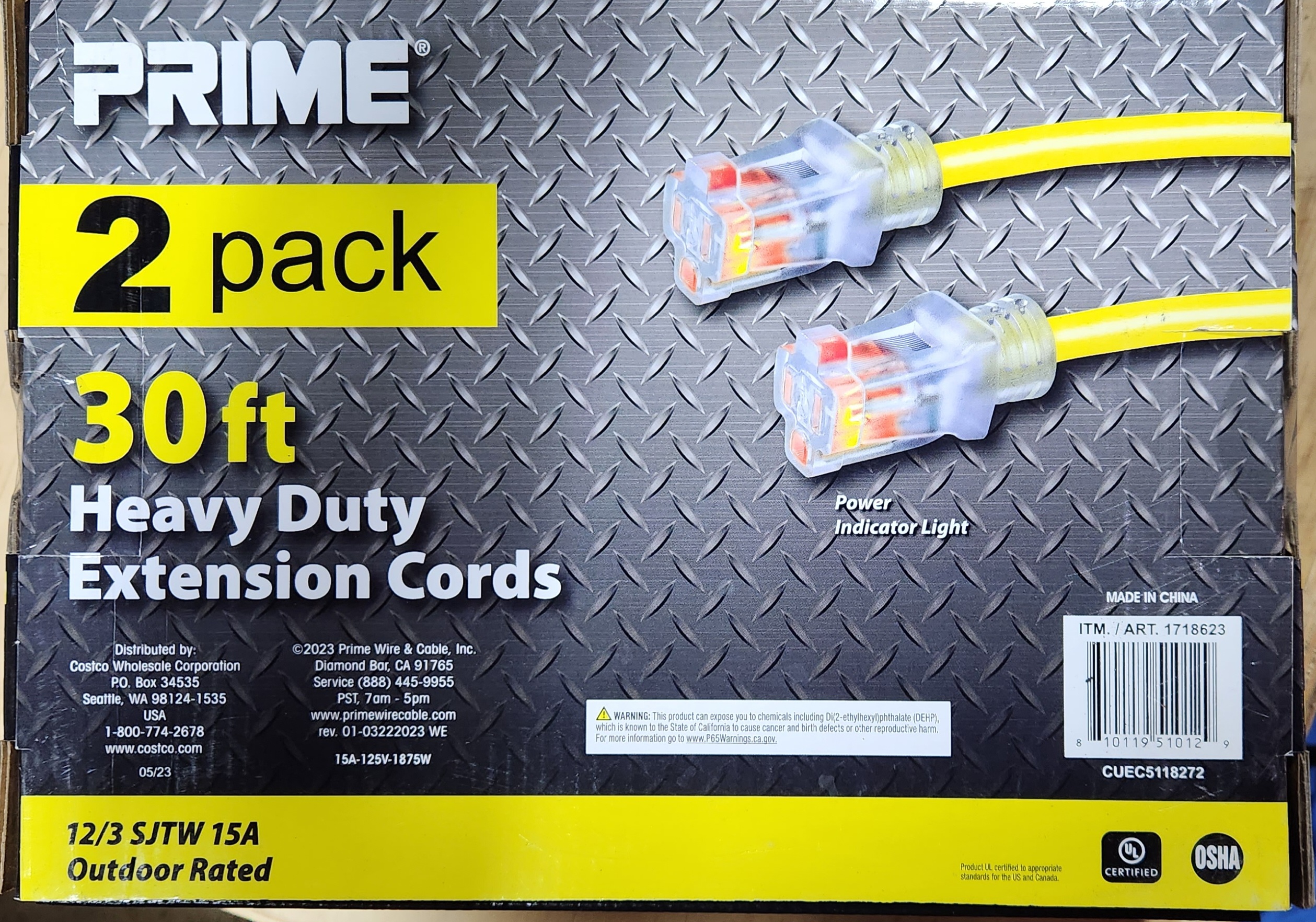 Costco (Instore) Prime 2Pack 30 Foot 12/3 Extension Cord 19.99 (YMMV)