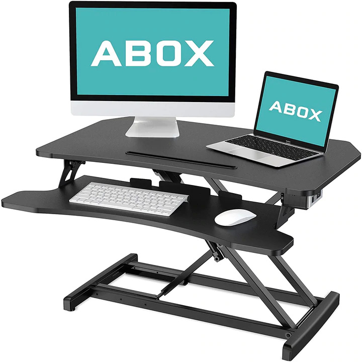 ABOX Electric Powered Standing Desk Converter Monitor Stands - Use code JUNE57 $94.59