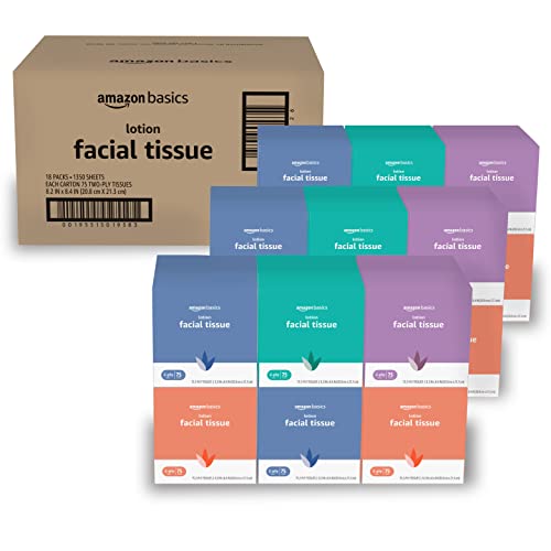 Amazon Basics Ultra Facial Tissue with Lotion18 Cube Boxes - 1350 Tissues Total $23.48