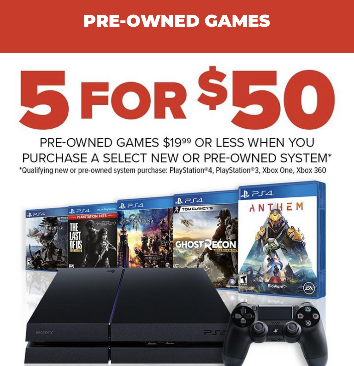 Gamestop 5 Pre Owned Games 19 99 Or Less For 50 W Purchase Of