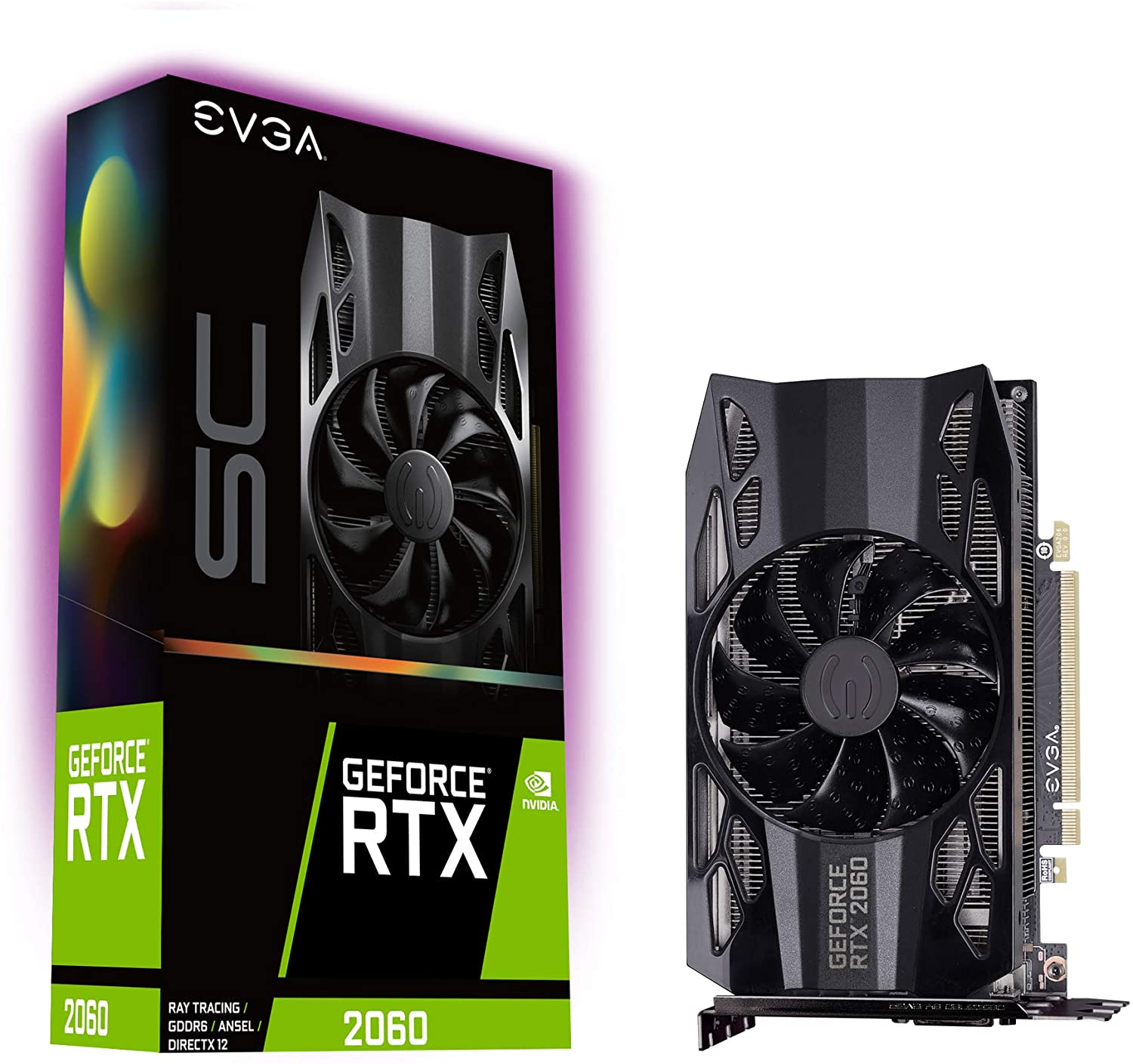 EVGA GeForce RTX 2060 SC GAMING, 6GB GDDR6, HDB Fan Graphics Card 06G-P4-2062-KR $250