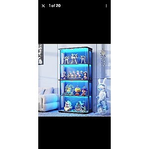 BROTTAR 4-Tier Rounded Display Cabinet Curio Cabinet with Glass Doors & 3-Color Lights