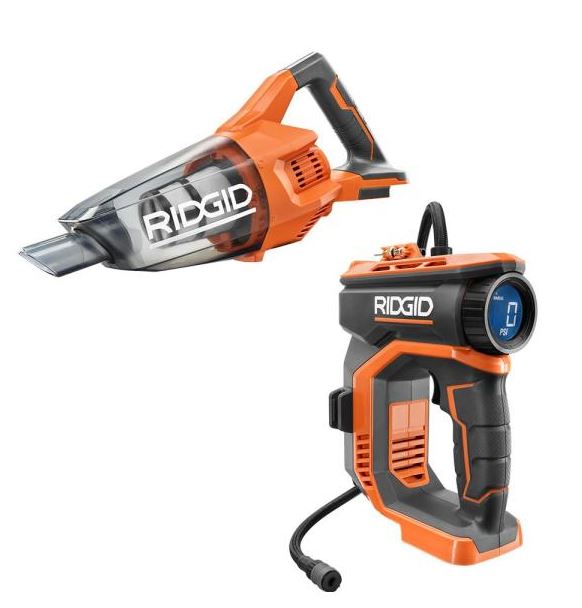 RIDGID 18V Cordless High Pressure Inflator and Compact Hand Vacuum $89 (Tools Only)
